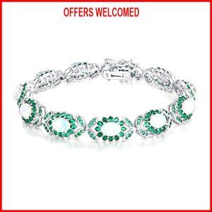 White Gold Plated Opal Tennis Bracelet for Bridal Wedding Prom